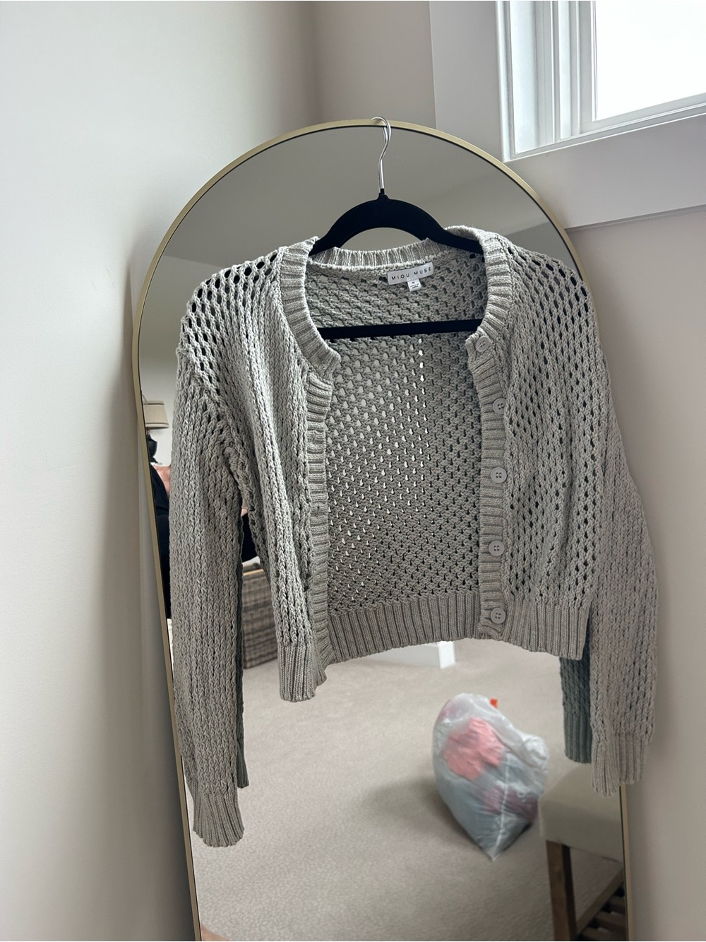 Open-Knit Button-Front Women’s Cardigan Sweater - Light Gray